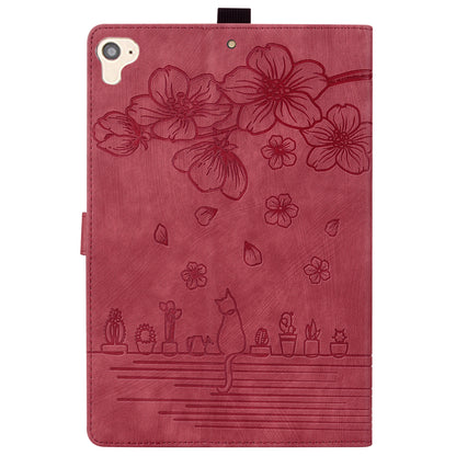 Cat Cherry Blossoms iPad 6 Grils Case Retro Leather Embossing Wallet Stand