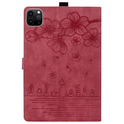 Cat Cherry Blossoms iPad Pro 12.9 2021 Grils Case Retro Leather Embossing Wallet Stand