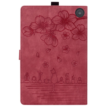 Cat Cherry Blossoms Kindle Fire HD8 Plus (2020) Case Retro Leather Embossing Wallet Stand