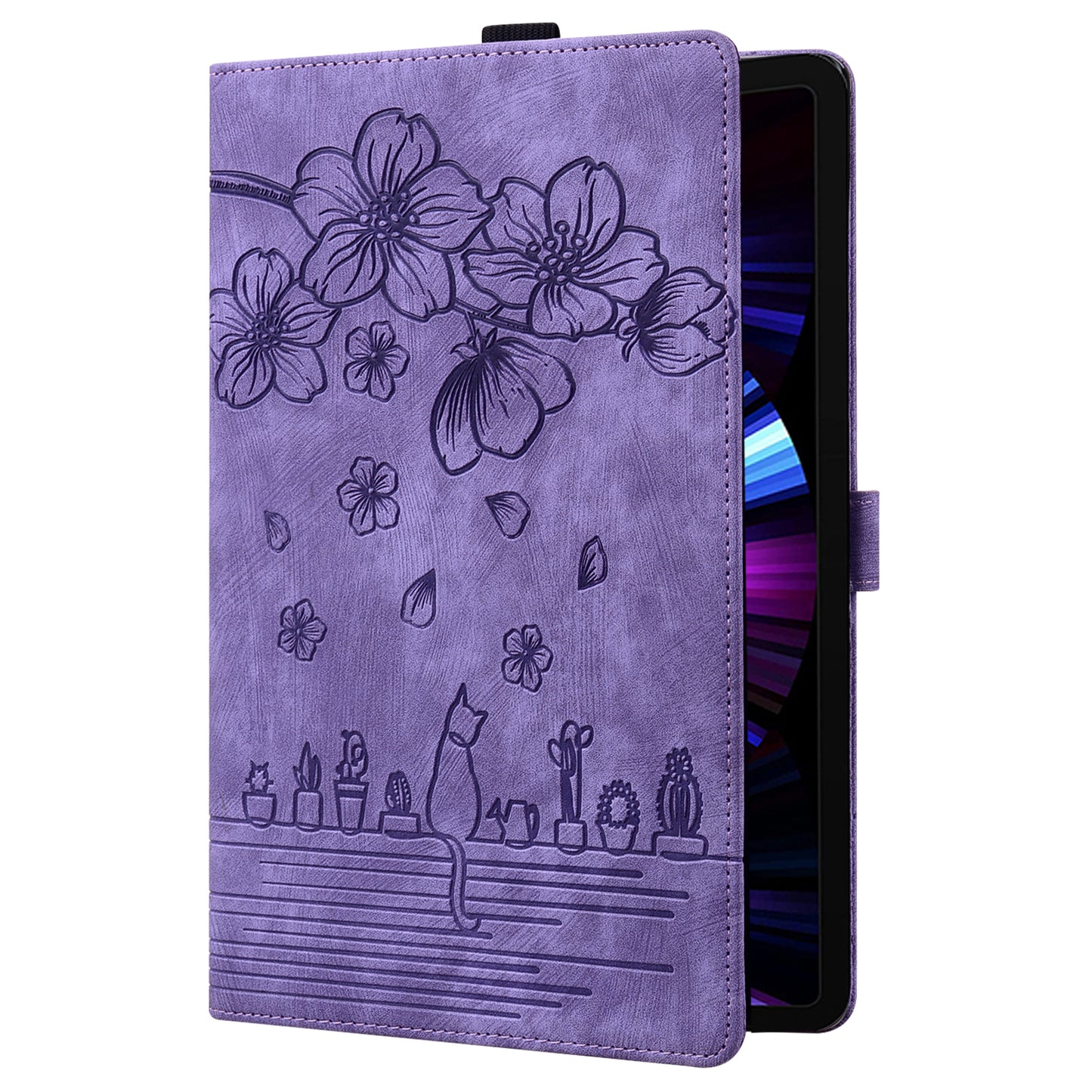 Cat Cherry Blossoms Galaxy Tab S8+ Grils Case Retro Leather Embossing Wallet Stand