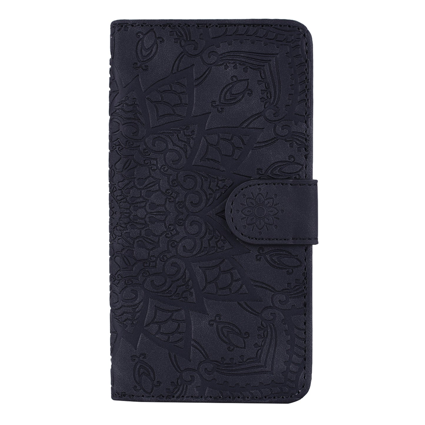 Double Hem iPhone 13 Leather Case Embossing Sunflower Wallet Foldable Stand