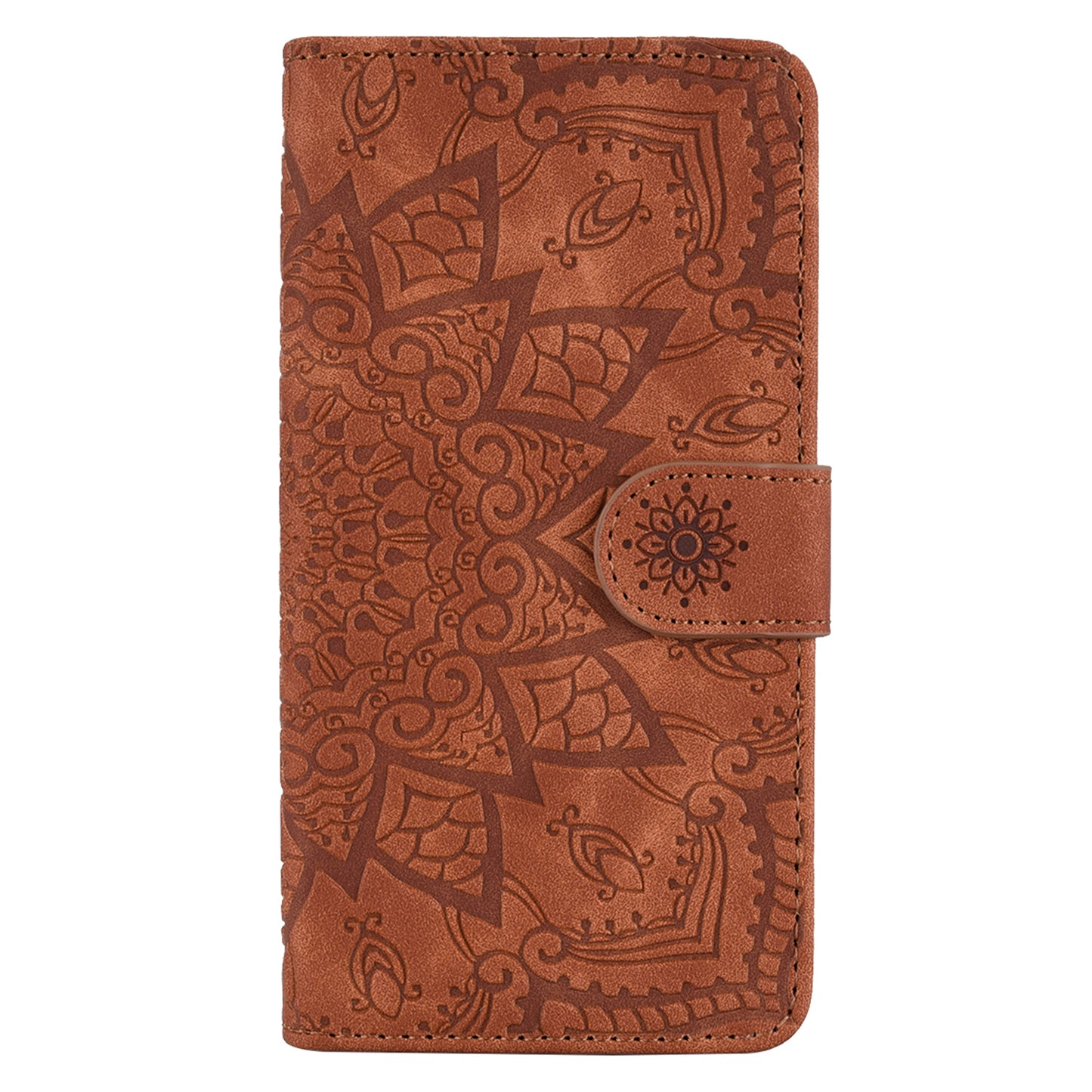 Double Hem iPhone 13 Mini Leather Case Embossing Sunflower Wallet Foldable Stand