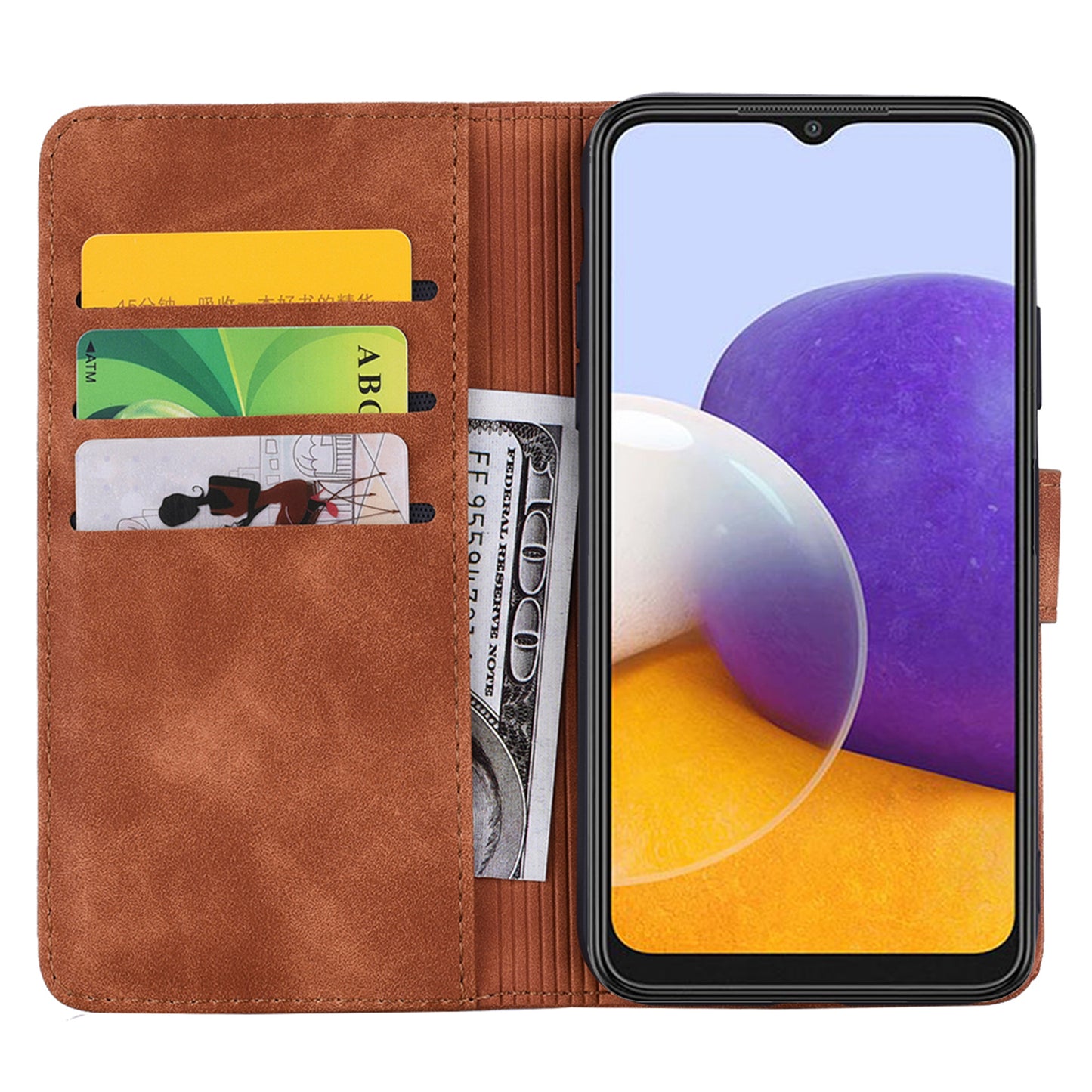 Double Hem Galaxy A34 Leather Case Embossing Sunflower Wallet Foldable Stand