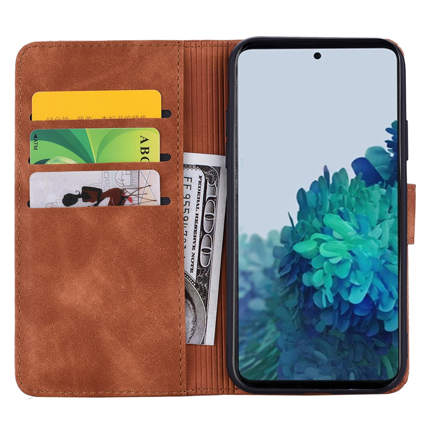 Double Hem Galaxy S21 Leather Case Embossing Sunflower Wallet Foldable Stand