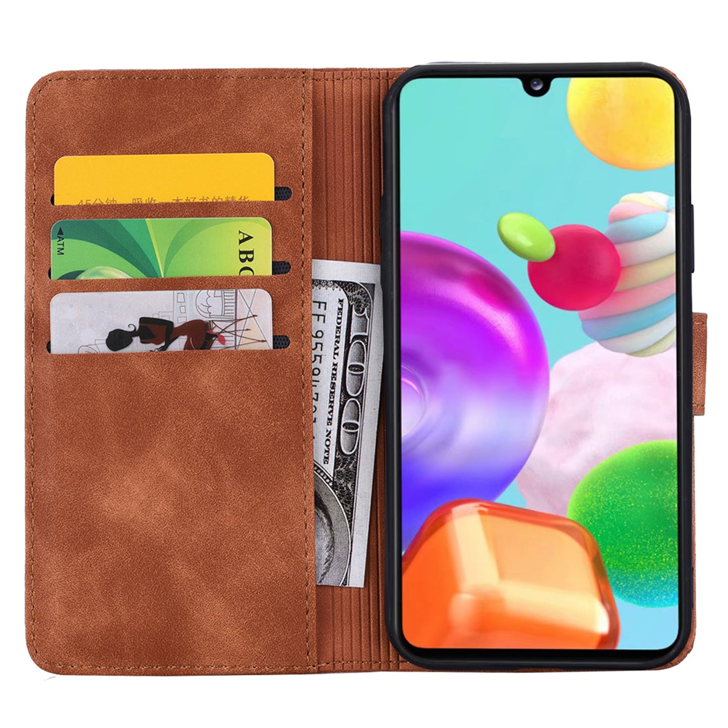 Double Hem Galaxy A41 Leather Case Embossing Sunflower Wallet Foldable Stand