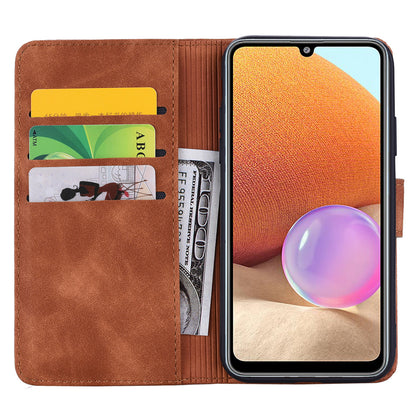 Double Hem Galaxy A32 Leather Case Embossing Sunflower Wallet Foldable Stand