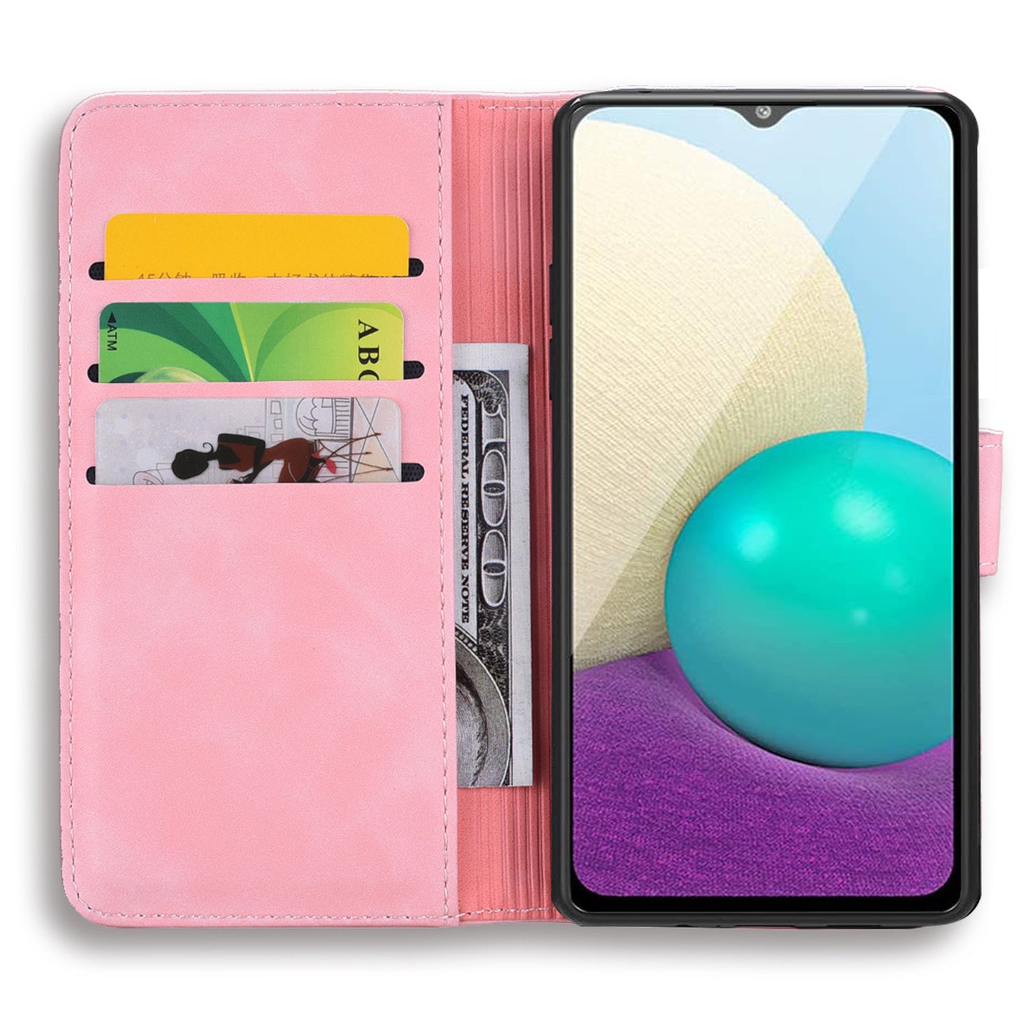 Double Hem Galaxy A02s Leather Case Embossing Sunflower Wallet Foldable Stand