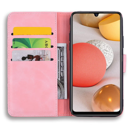 Double Hem Galaxy A42 Leather Case Embossing Sunflower Wallet Foldable Stand