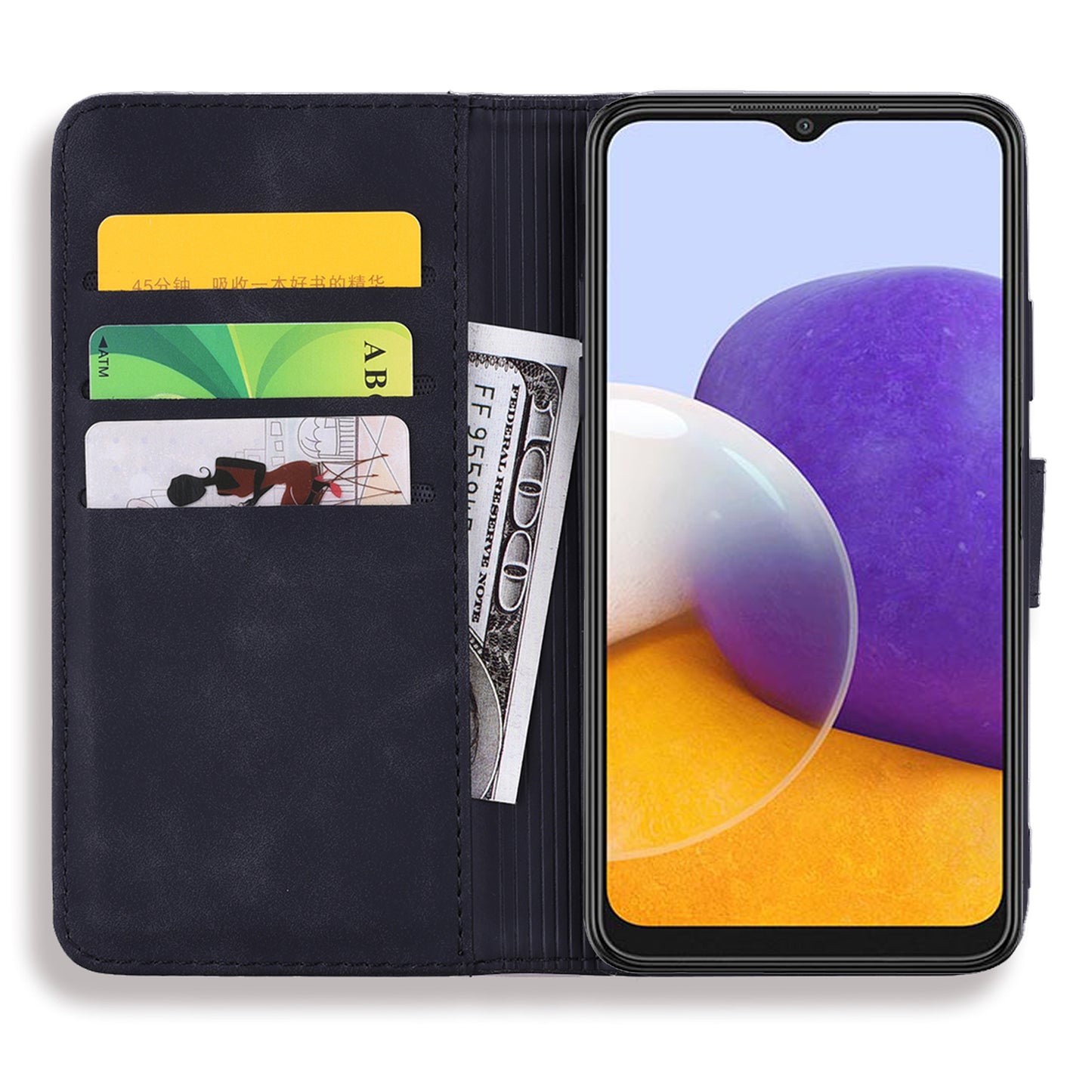 Double Hem Galaxy A22s Leather Case Embossing Sunflower Wallet Foldable Stand