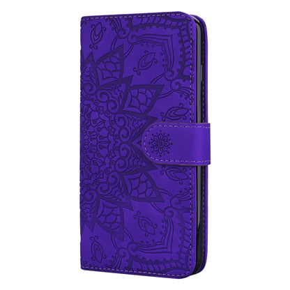 Double Hem iPhone 12 Pro Leather Case Embossing Sunflower Wallet Foldable Stand