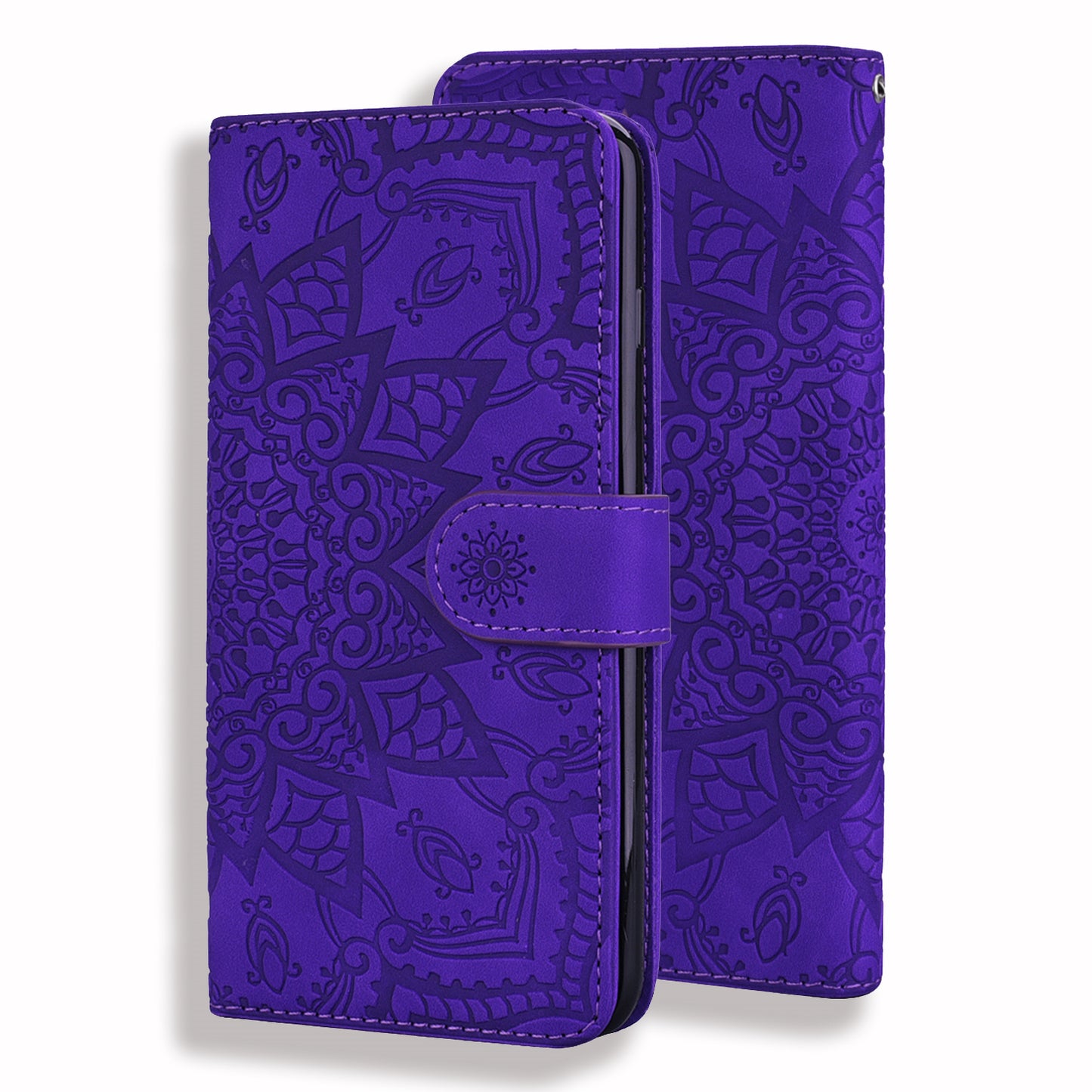 Double Hem Galaxy A11 Leather Case Embossing Sunflower Wallet Foldable Stand