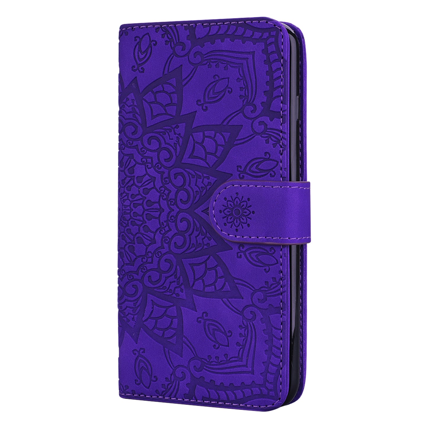 Double Hem iPhone Xs Max Leather Case Embossing Sunflower Wallet Foldable Stand