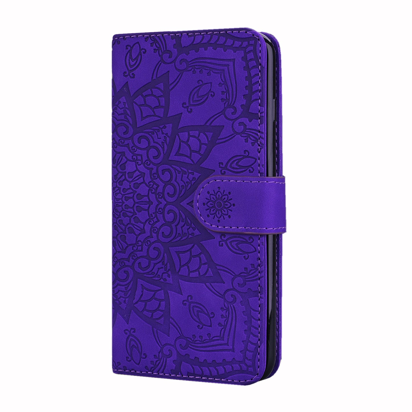 Double Hem Galaxy A11 Leather Case Embossing Sunflower Wallet Foldable Stand