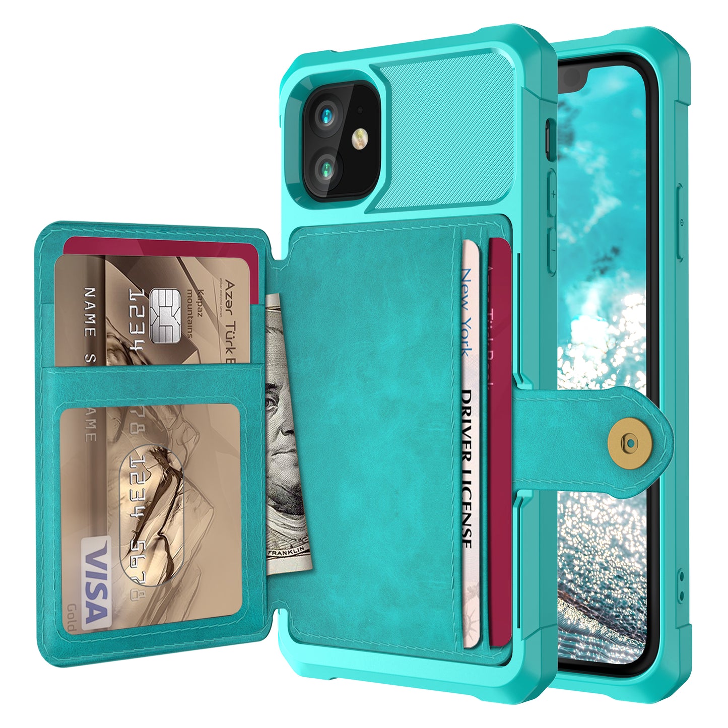 Built-in Metal Magnetic Iron Stand iPhone 12 Mini TPU Cover with Leather Card Holder