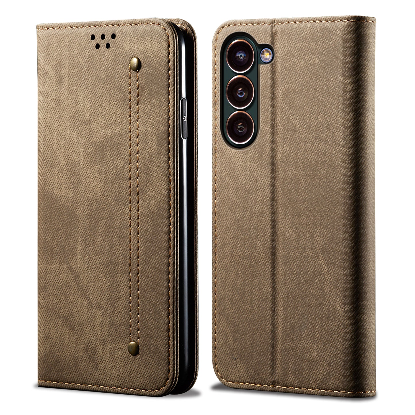 Retro Demin Galaxy S24 Leather Case Frosted TPU Shell Magnetic Wallet Stand