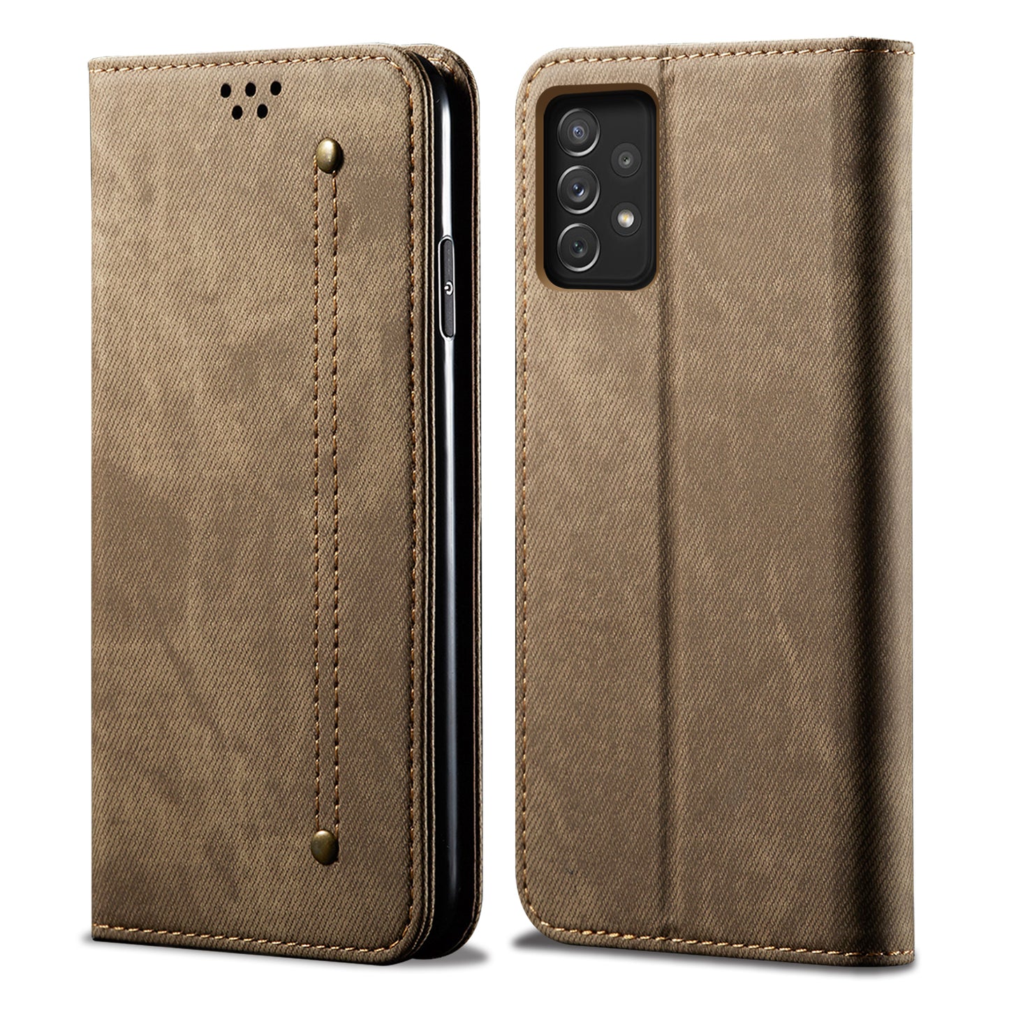 Retro Demin Galaxy A72 Leather Case Frosted TPU Shell Magnetic Wallet Stand