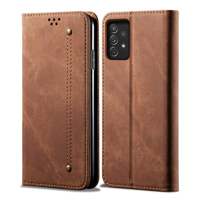 Retro Demin Galaxy A72 Leather Case Frosted TPU Shell Magnetic Wallet Stand