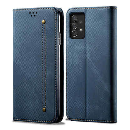 Retro Demin Galaxy A33 Leather Case Frosted TPU Shell Magnetic Wallet Stand