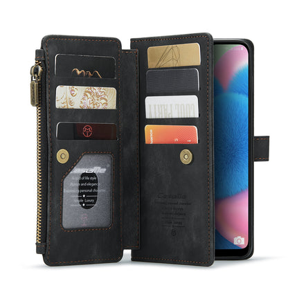 Multi-card Zipper Galaxy A30s Leather Case Double Fold Stand with Hand Strap