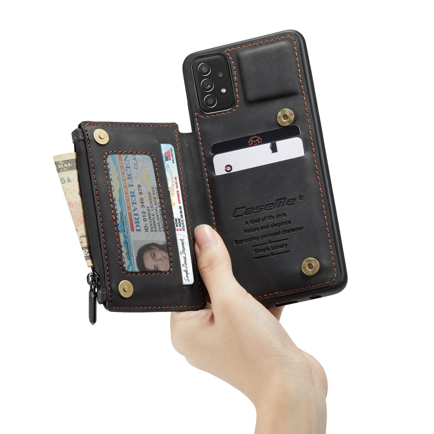 Wrist Strap Anti-theft Galaxy A52 Leather Cover Back RFID Blocking Card Holder Zipper