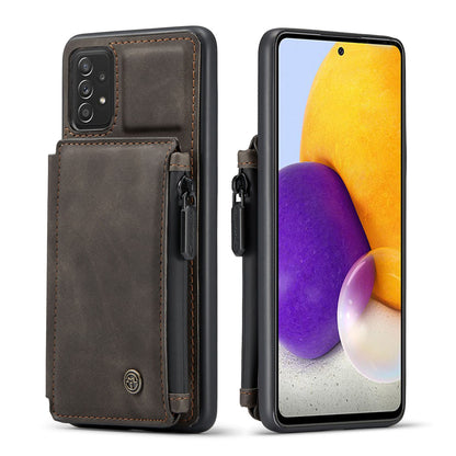 Wrist Strap Anti-theft Galaxy A72 Leather Cover Back RFID Blocking Card Holder Zipper