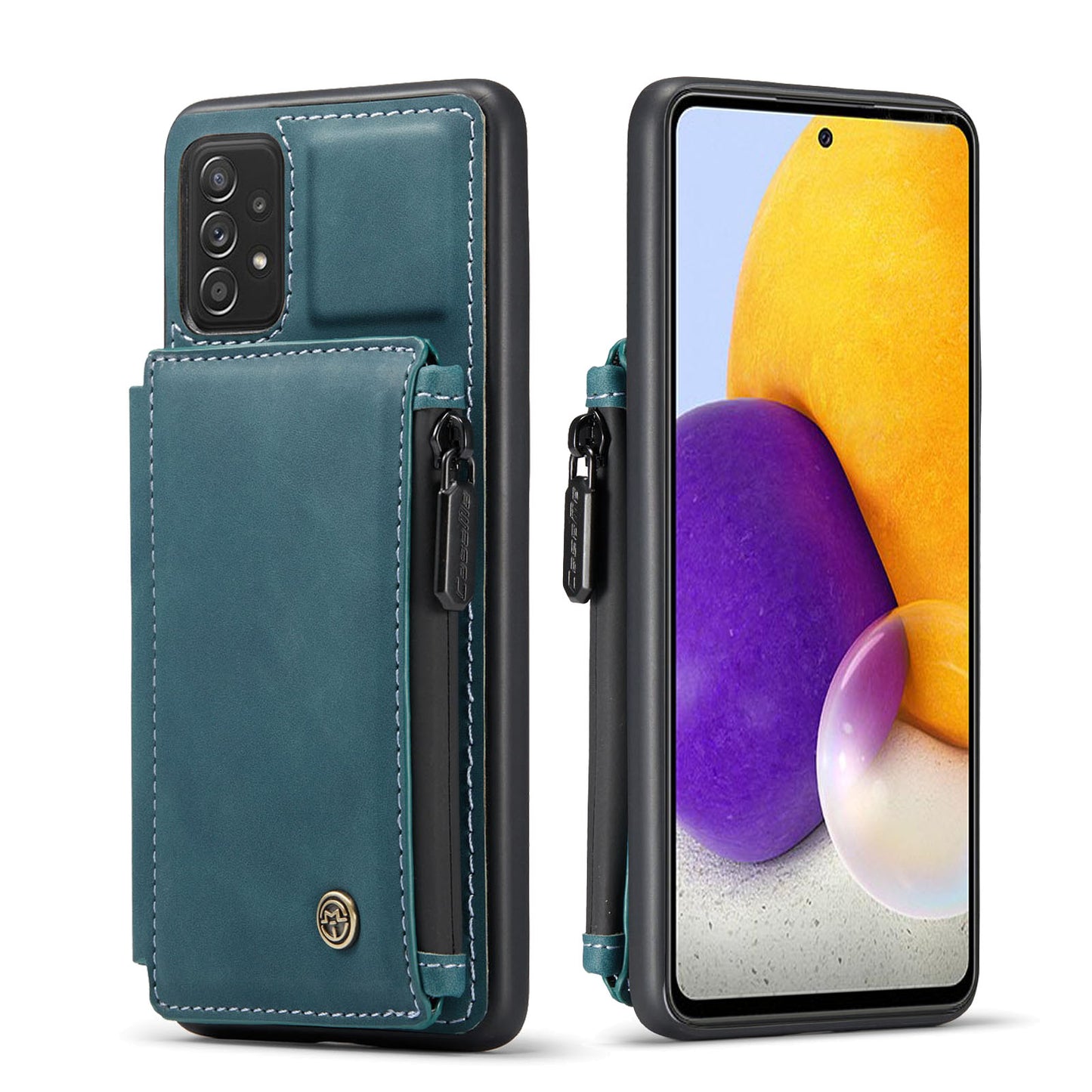 Wrist Strap Anti-theft Galaxy A72 Leather Cover Back RFID Blocking Card Holder Zipper