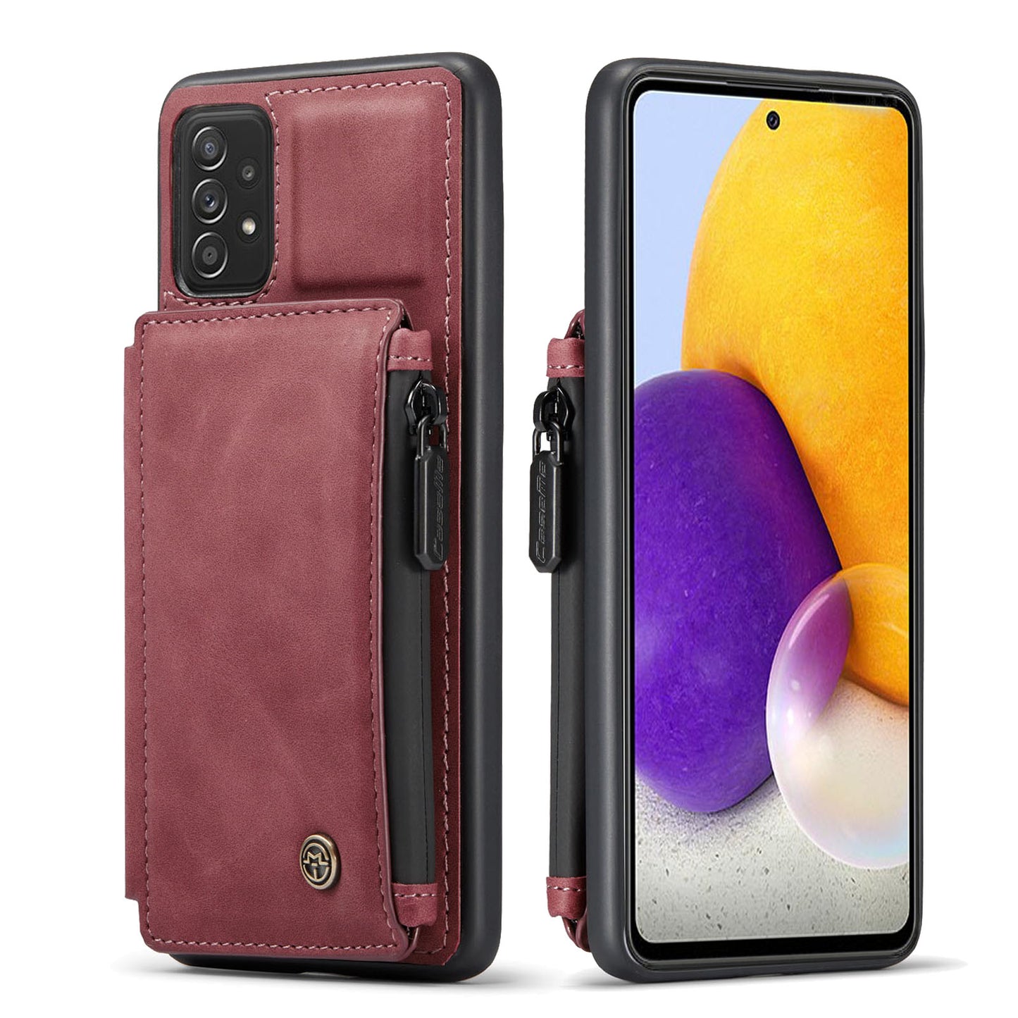 Wrist Strap Anti-theft Galaxy A72 Leather Cover Back RFID Blocking Card Holder Zipper