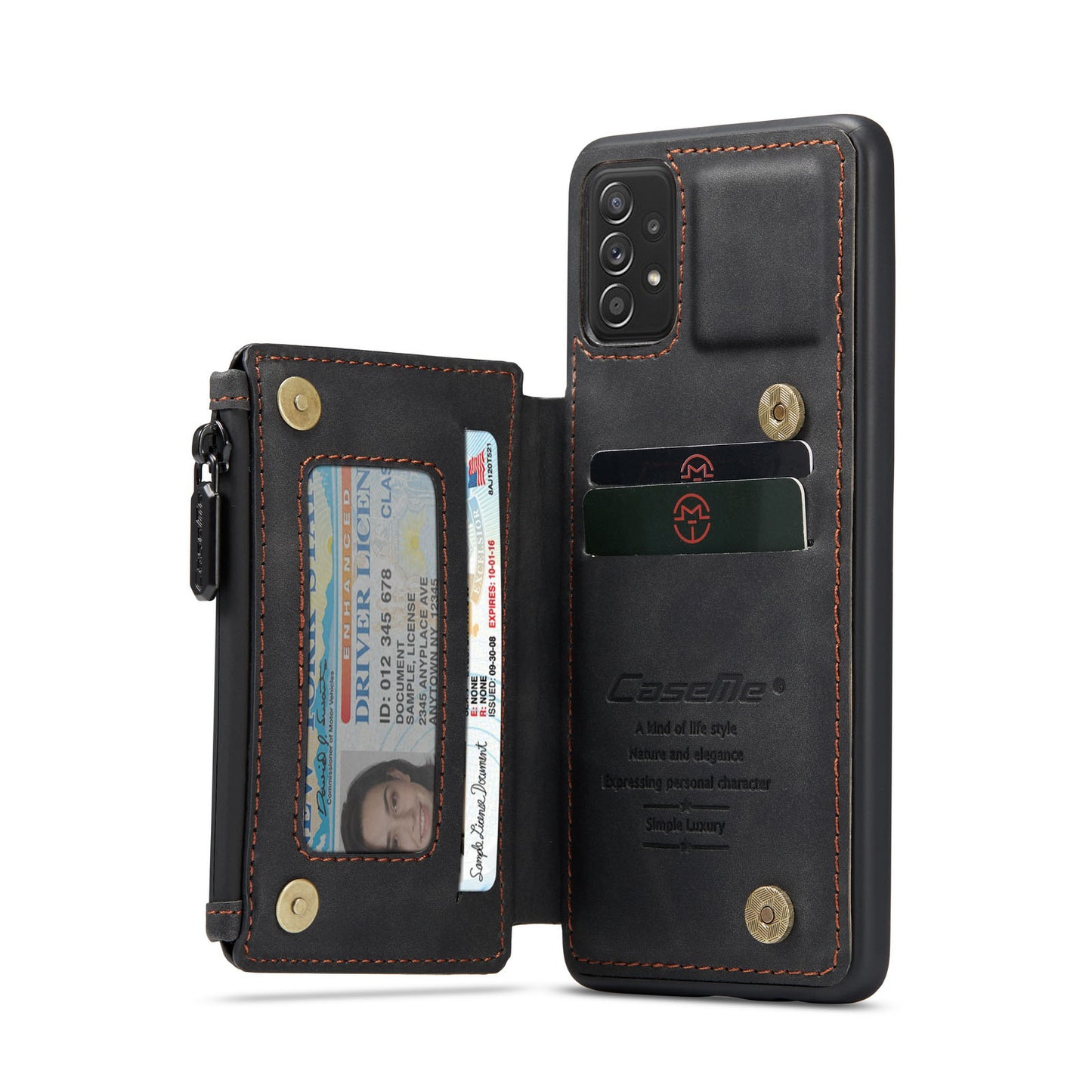 Wrist Strap Anti-theft Galaxy A72 Leather Cover Back RFID Blocking Card Holder Zipper