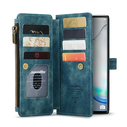 Multi-card Zipper Galaxy Note10 Leather Case Double Fold Stand with Hand Strap