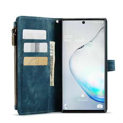 Multi-card Zipper Galaxy Note10 Leather Case Double Fold Stand with Hand Strap