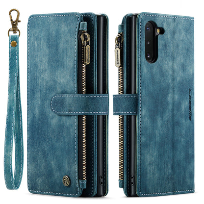 Multi-card Zipper Galaxy Note10 Leather Case Double Fold Stand with Hand Strap