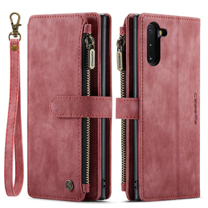 Multi-card Zipper Galaxy Note10 Leather Case Double Fold Stand with Hand Strap