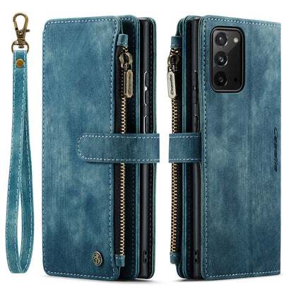 Multi-card Zipper Galaxy Note20 Ultra Leather Case Double Fold Stand with Hand Strap