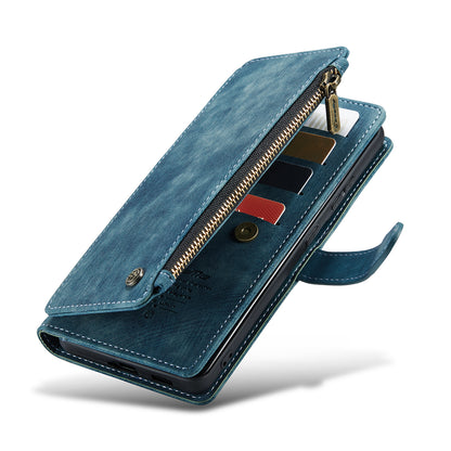 Multi-card Zipper Galaxy S21 FE Leather Case Double Fold Stand with Hand Strap