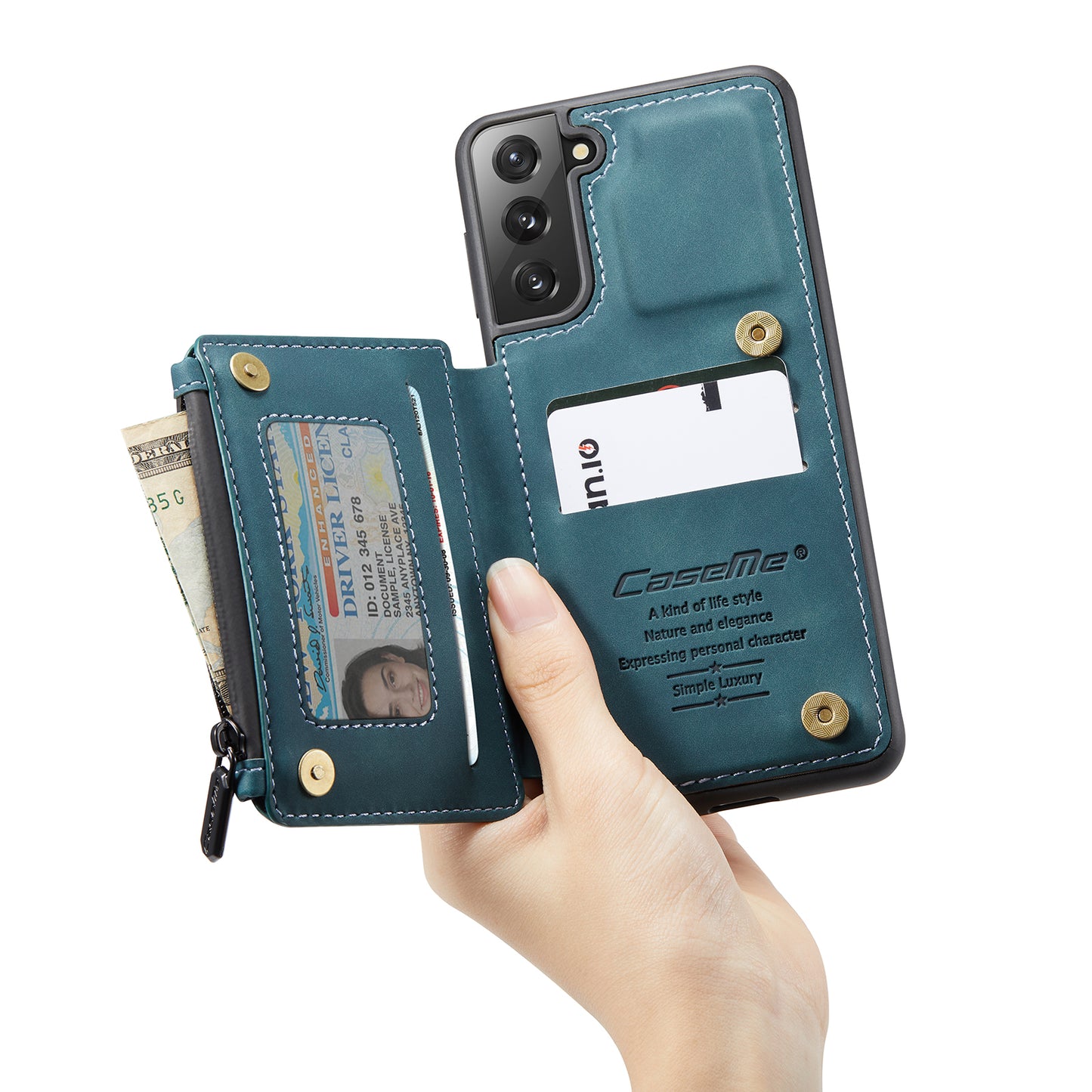 Wrist Strap Anti-theft Galaxy S21 FE Leather Cover Back RFID Blocking Card Holder Zipper