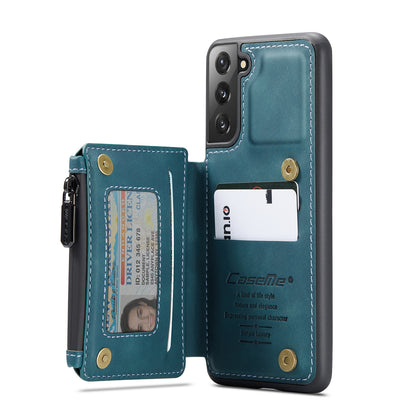 Wrist Strap Anti-theft Galaxy S21 Leather Cover Back RFID Blocking Card Holder Zipper