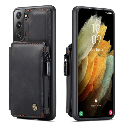 Wrist Strap Anti-theft Galaxy S21 Leather Cover Back RFID Blocking Card Holder Zipper