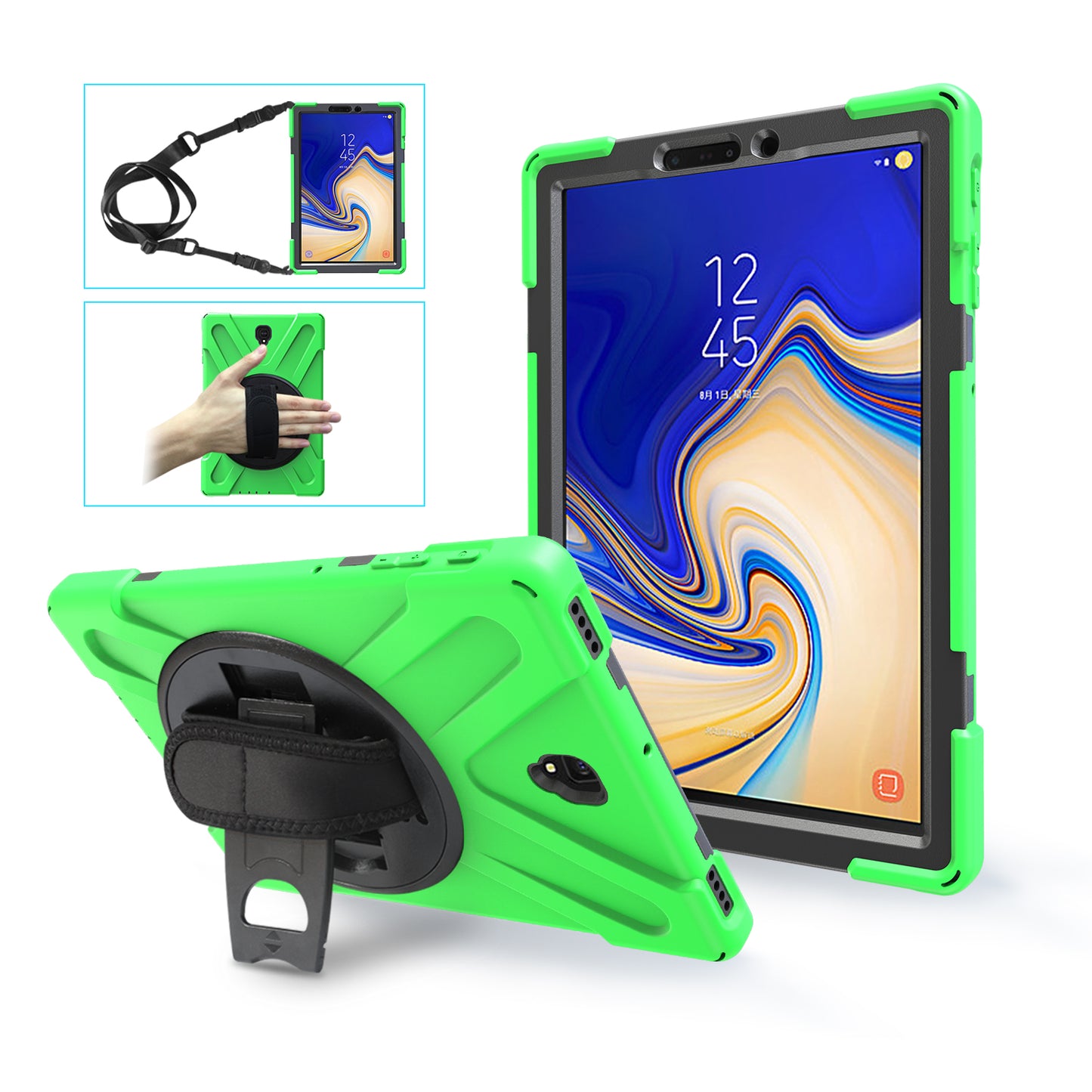 Pirate King Galaxy Tab S4 Case 360 Rotating Stand with Hand Holder Shoulder Strap