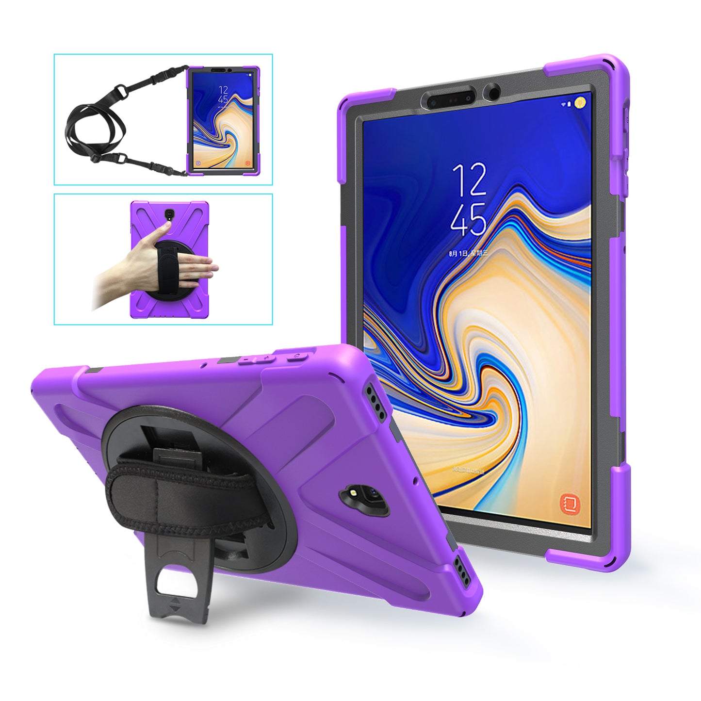 Pirate King Galaxy Tab S4 Case 360 Rotating Stand with Hand Holder Shoulder Strap