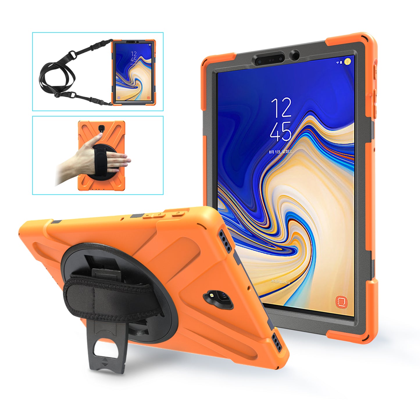 Pirate King Galaxy Tab S4 Case 360 Rotating Stand with Hand Holder Shoulder Strap