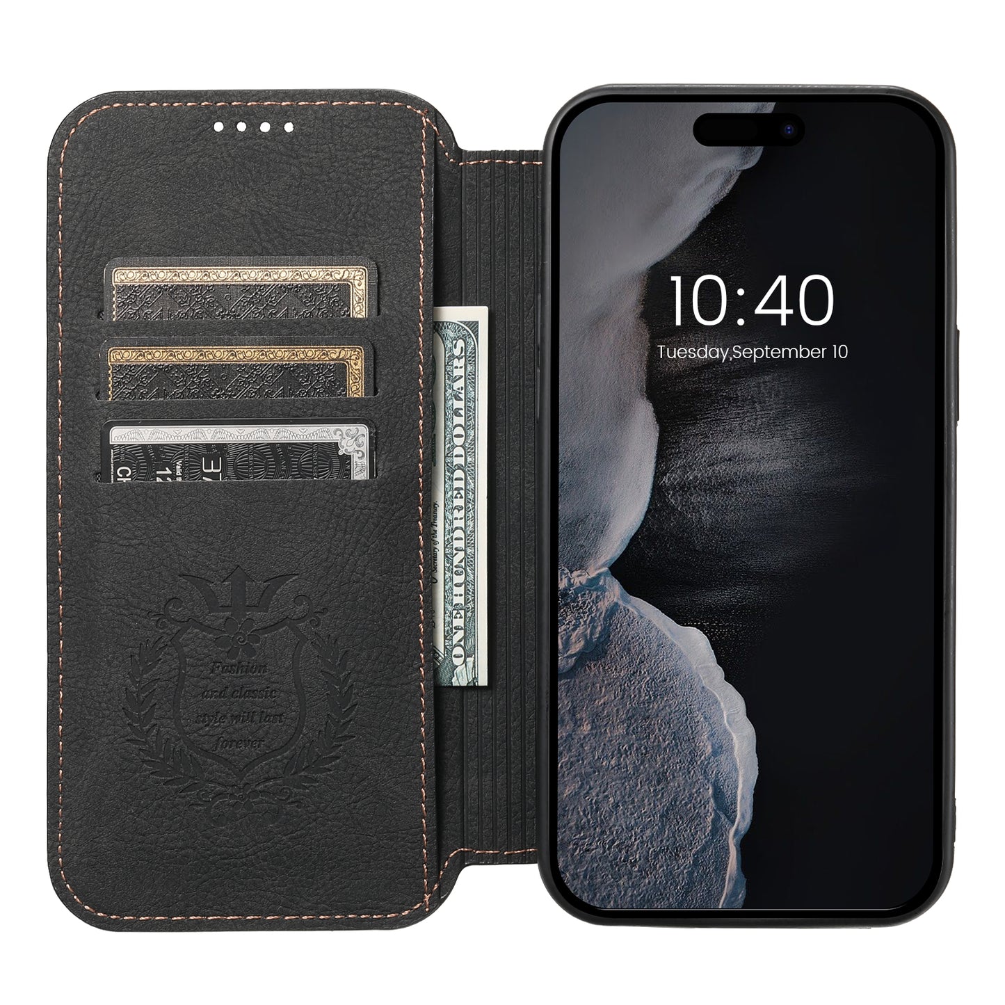 Grave Magsafe Flip iPhone 15 Leather Case Wallet Clamshell Built-in Magnetic