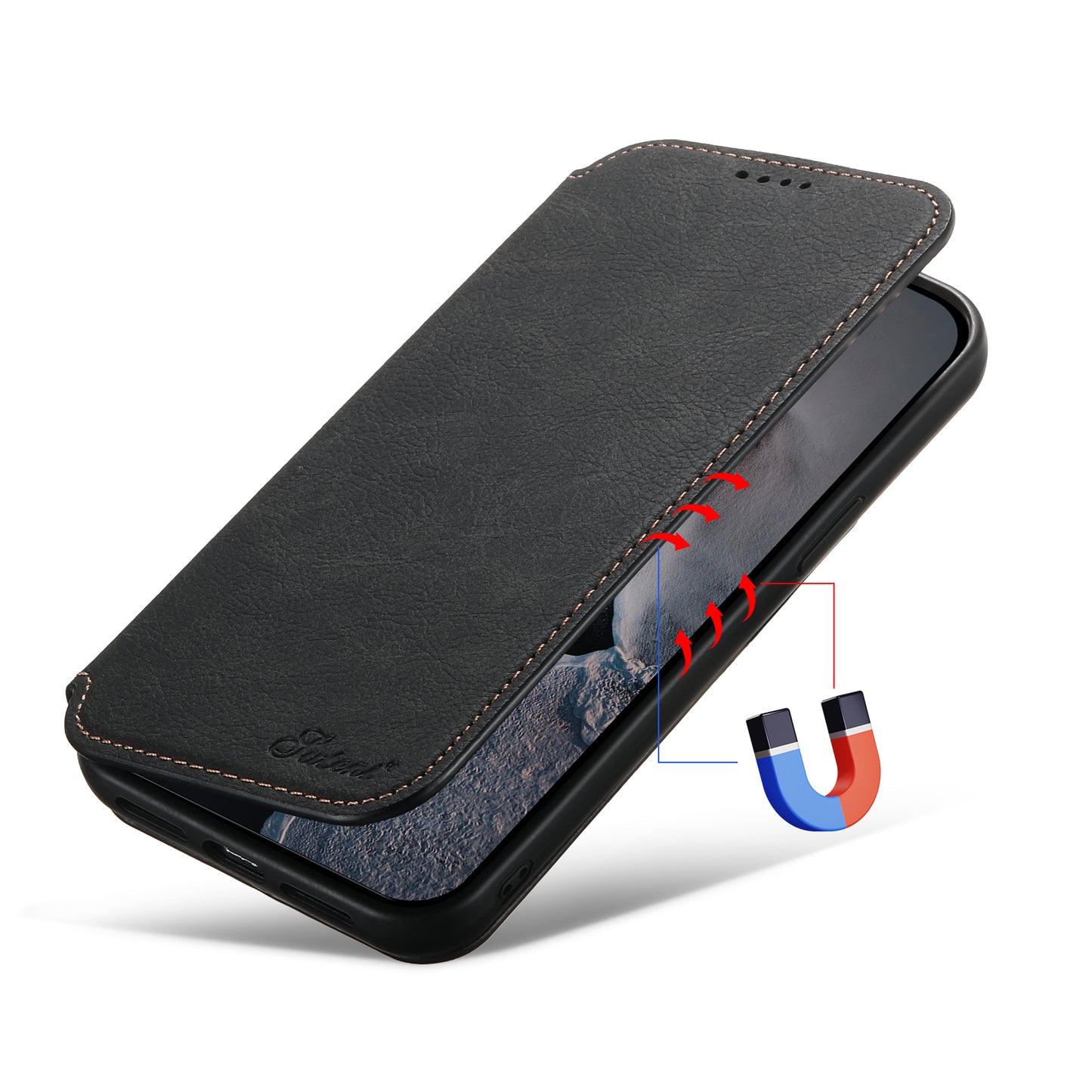 Grave Magsafe Flip iPhone 15 Leather Case Wallet Clamshell Built-in Magnetic