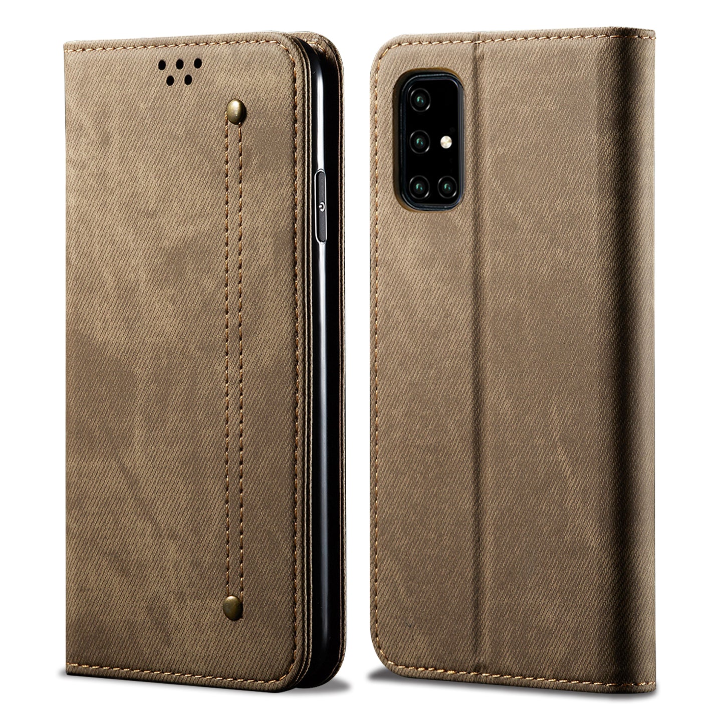 Retro Demin Galaxy A41 Leather Case Frosted TPU Shell Magnetic Wallet Stand