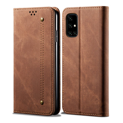 Retro Demin Galaxy A41 Leather Case Frosted TPU Shell Magnetic Wallet Stand