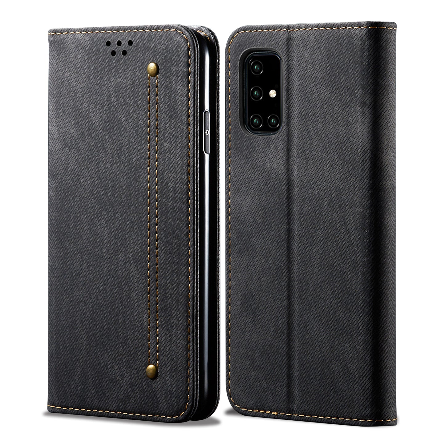 Retro Demin Galaxy A41 Leather Case Frosted TPU Shell Magnetic Wallet Stand