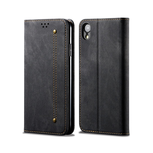 Retro Demin iPhone XR Leather Case Frosted TPU Shell Magnetic Wallet Stand