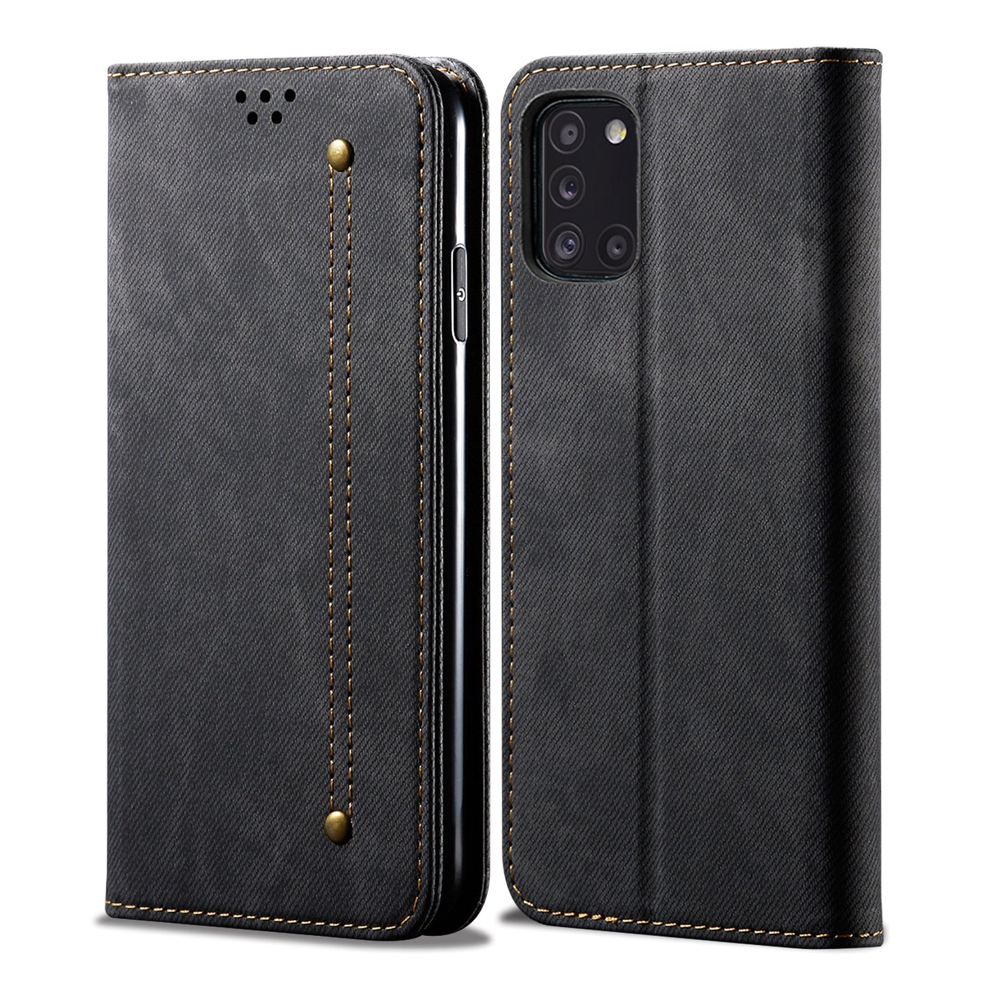 Retro Demin Galaxy A31 Leather Case Frosted TPU Shell Magnetic Wallet Stand