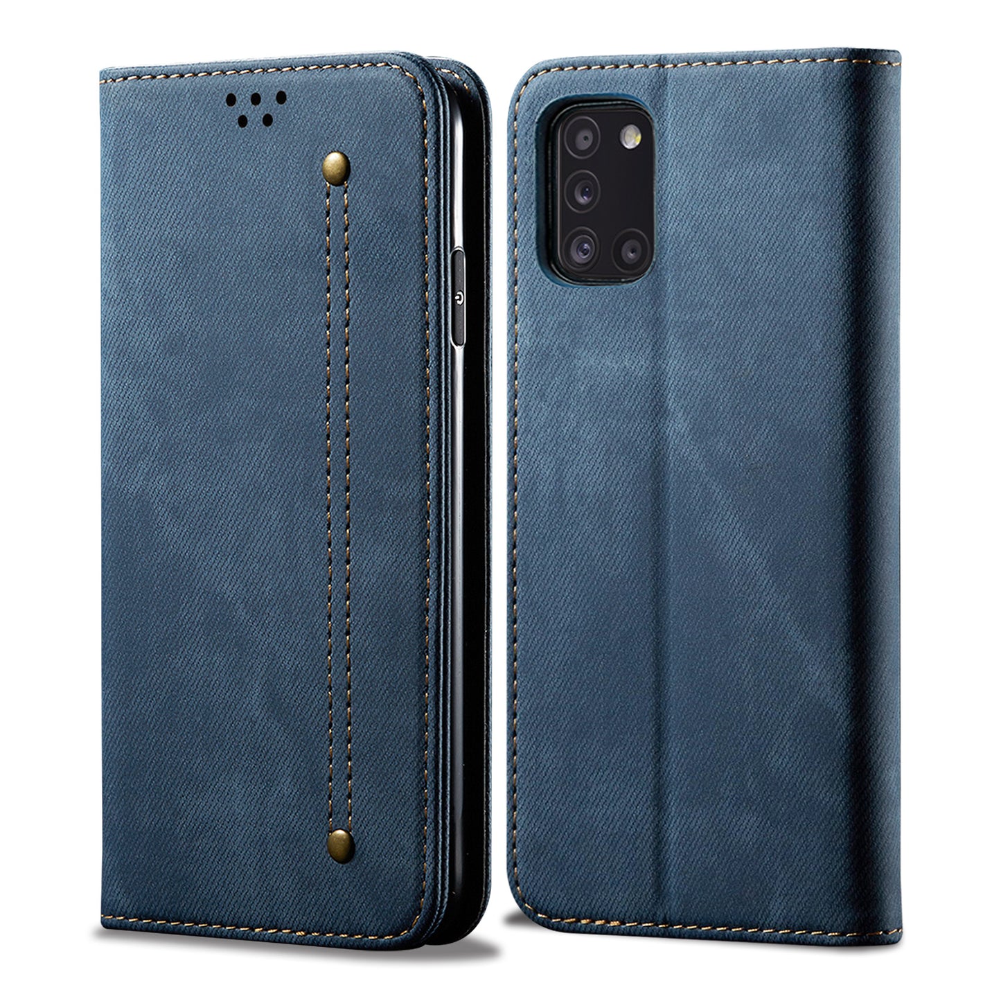 Retro Demin Galaxy A31 Leather Case Frosted TPU Shell Magnetic Wallet Stand