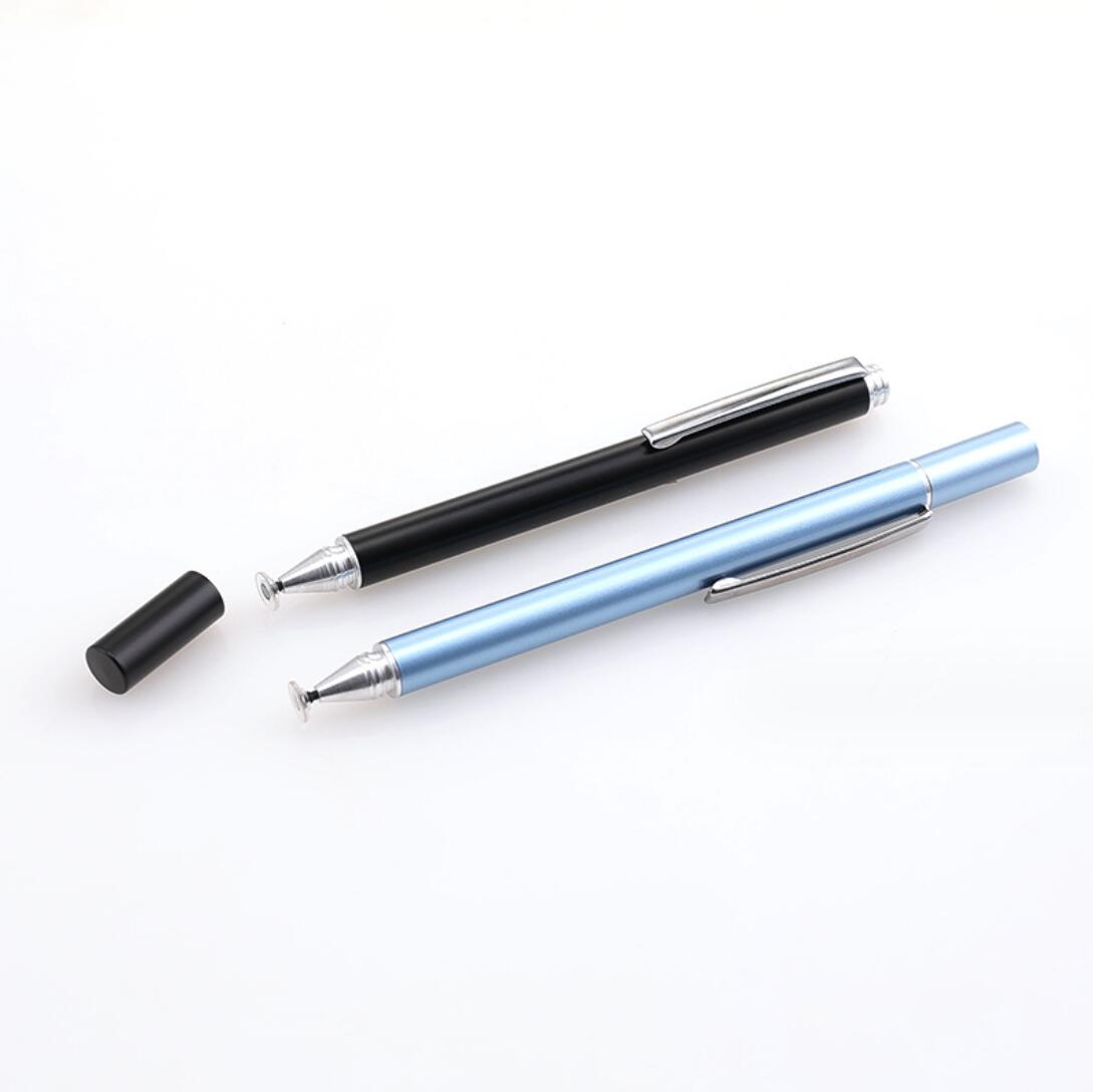 Phone Tablet Silicone Rubber Tip Dual Dics Touch Pen Portable Clip Stylus Capacitive