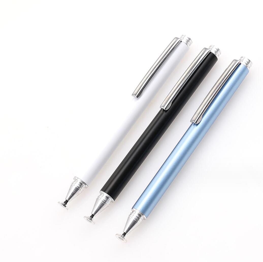 Phone Tablet Silicone Rubber Tip Dual Dics Touch Pen Portable Clip Stylus Capacitive